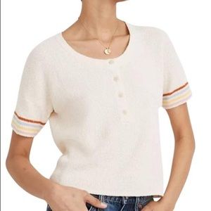 Madewell Henley Knit Tee In Rainbow Stripe Cream Sweater